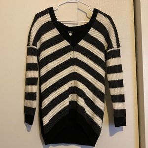 Poof! V-Neck Hi-Low Over-Shoulder Sweater